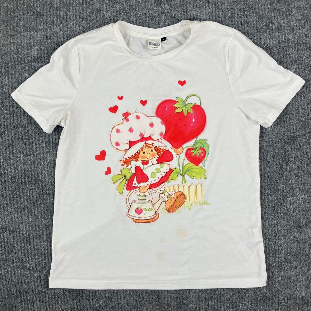 Strawberry Shortcake T-Shirt Womens Small White Graphic Tee‎ Vintage Style